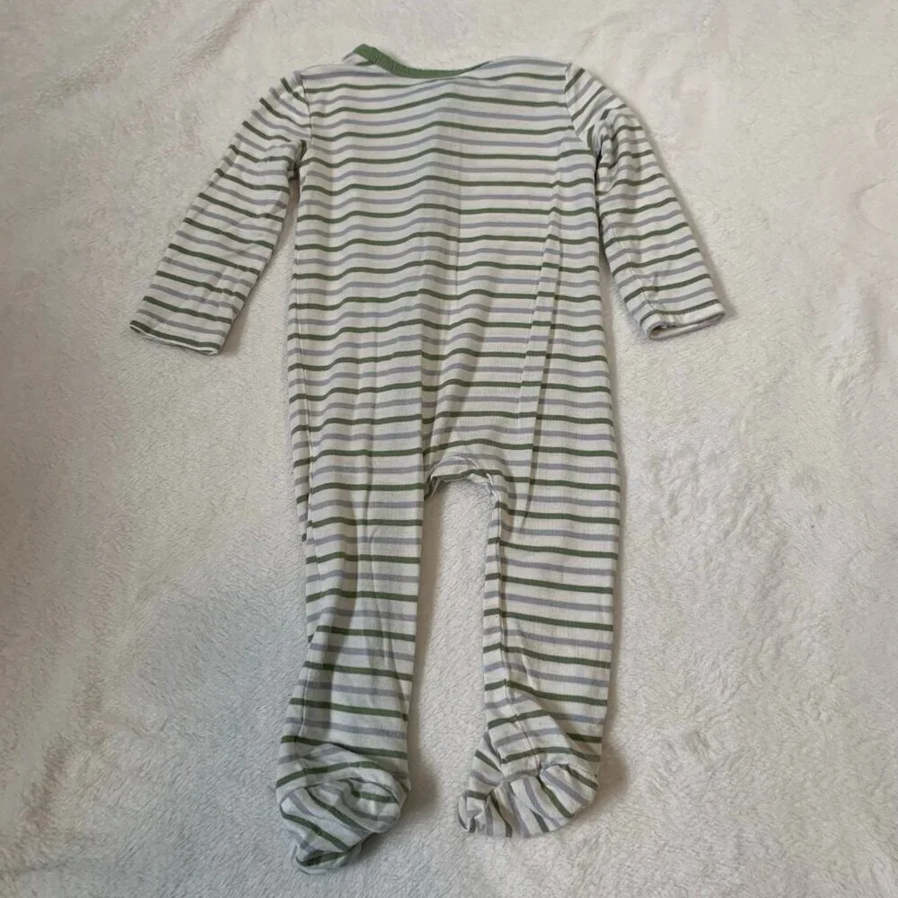 5/$25 Little Me Footed Sleeper Kids 6M Green Grey Striped‎ Bamboo Viscose Zip Up